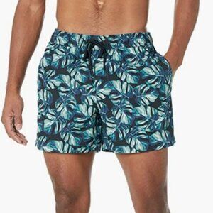 Men's 5" Swim Trunk, Black, Palm Leaf Size XXL